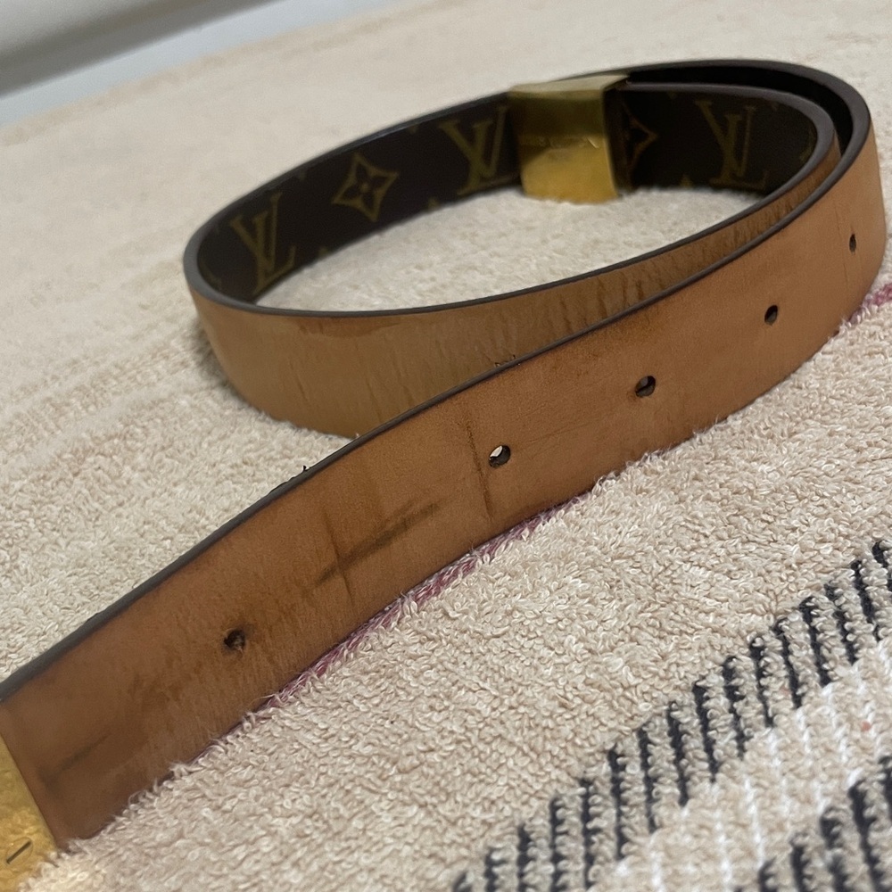 Louis Vuitton Dark Monogram Belt with Gold Buckle Unisex - Picture 5 of 10